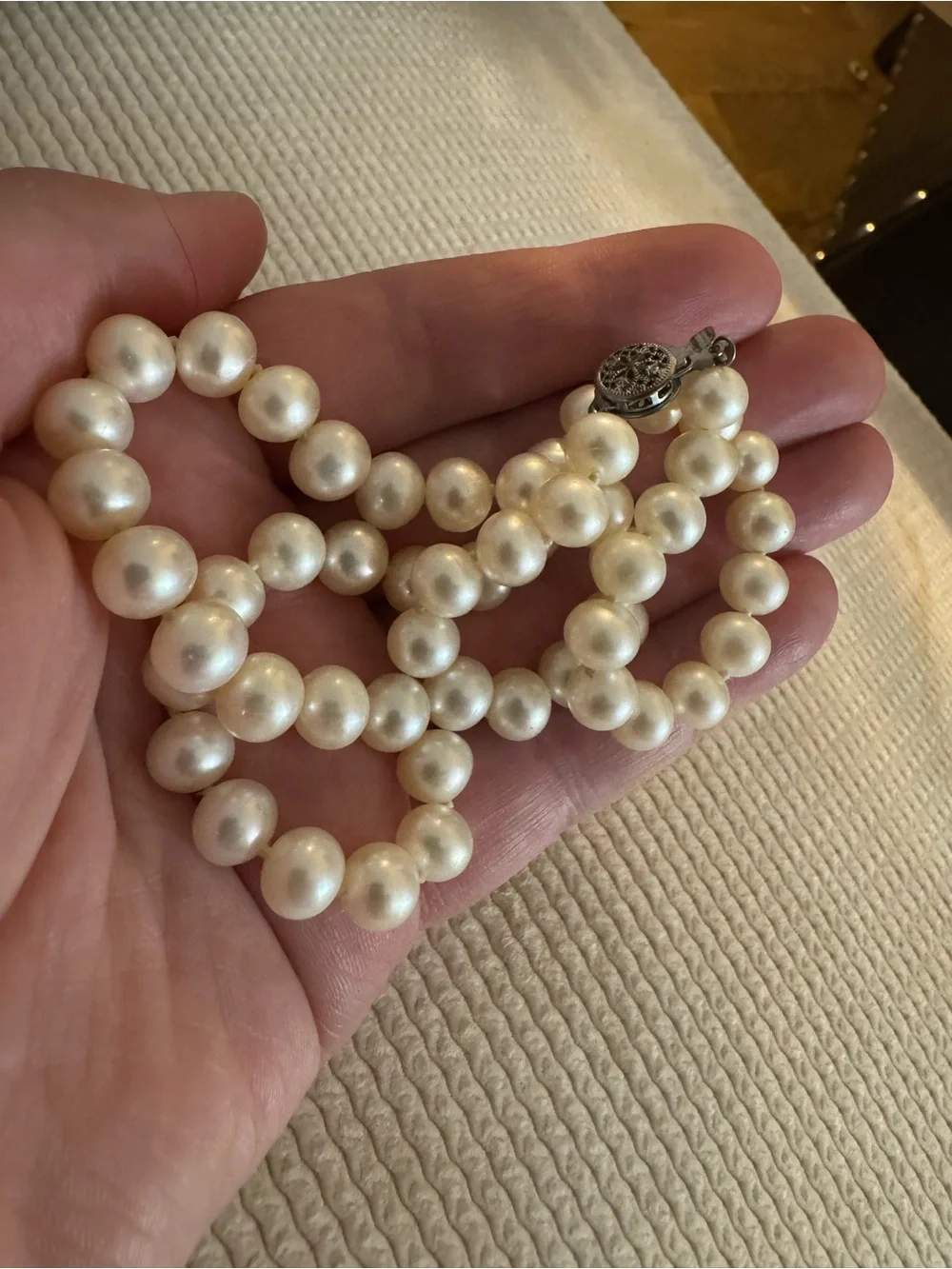 💲💲Genuine Round Pearl Individually Strung Short Necklace 17”